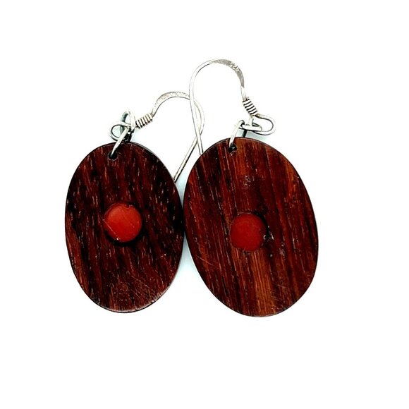 Silver 925 Hook Wooden Swirl Earrings - Picture 2 of 6